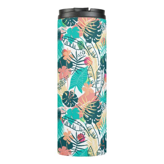 Collage monogram tropische rode bladeren thermosbeker (Achterkant)