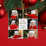 Collage mooie kerstfoto voor fijne kerst keramisch ornament<br><div class="desc">Dit schattige,  moderne Merry Kerstmis ornament is voorzien van een stijlvol ontwerp van 6 familiefoto's op een witte achtergrond met  rode en groene typografie. Dit prachtige kinder cadeau voor feestdagen is voorzien van een foto-collage van uw eigen kind met daarin uw feestelijke boodschap en familienaam in het groen.</div>