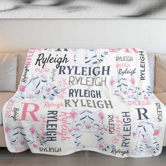 Collage Naam Witte Tijgers met Naam Patroon Fleece Deken
