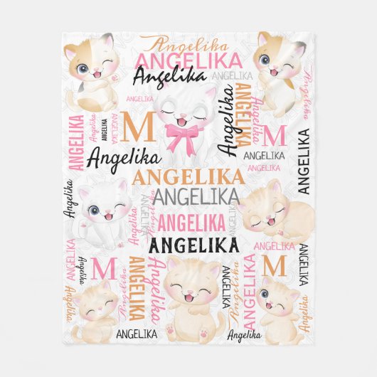 Collage Name Cute Kitten met Name Pattern Fleece Deken (Voorkant)