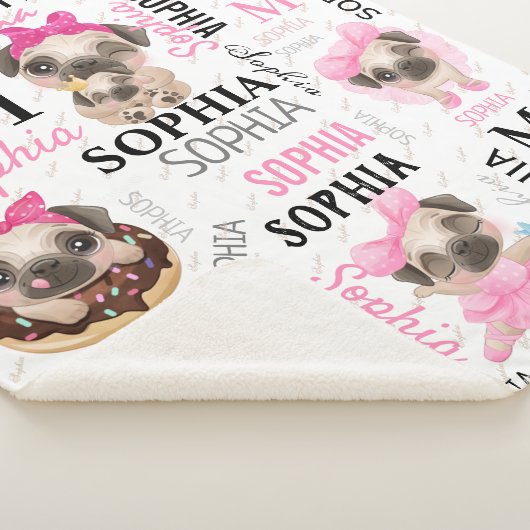 Collage Name Cute Pugs Sherpa Deken (3/4)