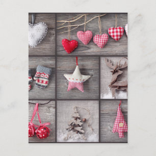 Collage Of Christmas Photos Over Grey Wood Feestdagenkaart