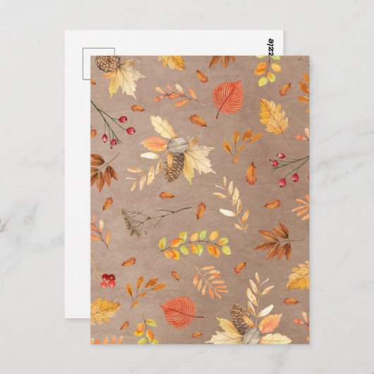 Collage of fall leaves on brown briefkaart (Voorkant / Achterkant)