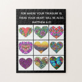 Collage of Hearts, met Verse van Matthew 6:21 Legpuzzel