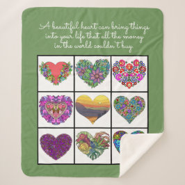 Collage of Painted Hearts (on green), with Quote Sherpa Deken