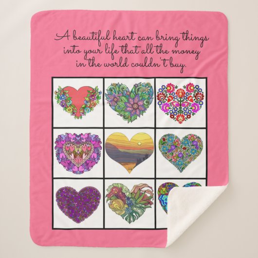 Collage of Painted Hearts (on pink), with Quote Sherpa Deken (Voorkant)