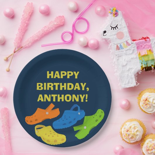 Collage of Plastic Shoes Navy Blue Birthday Party Papieren Bordje (Feest)