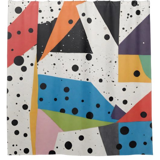 Collage Papier Zwart Stippen Douchegordijn (Voorkant)