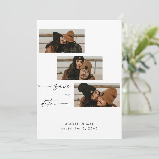 Collage Photo Booth Strip Wedding Sla de datum op Save The Date (Staand voorkant)
