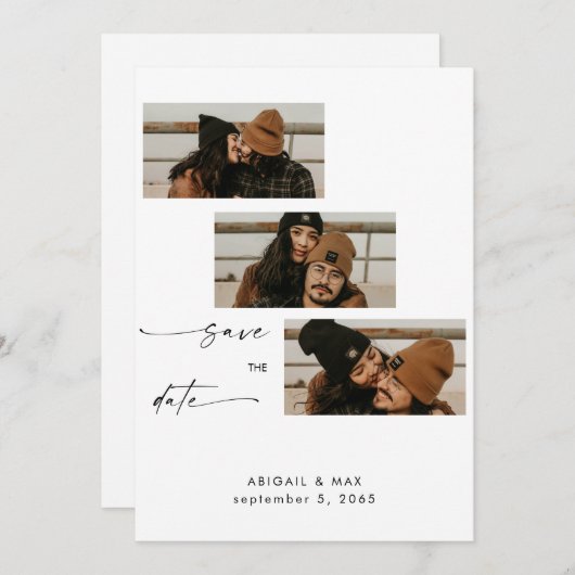 Collage Photo Booth Strip Wedding Sla de datum op Save The Date (Voorkant / Achterkant)