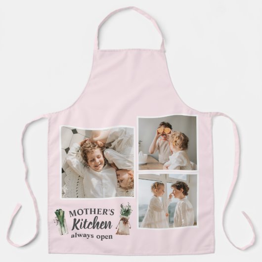 Collage Photo & Mother Kitchen is altijd open Schort (Voorkant)