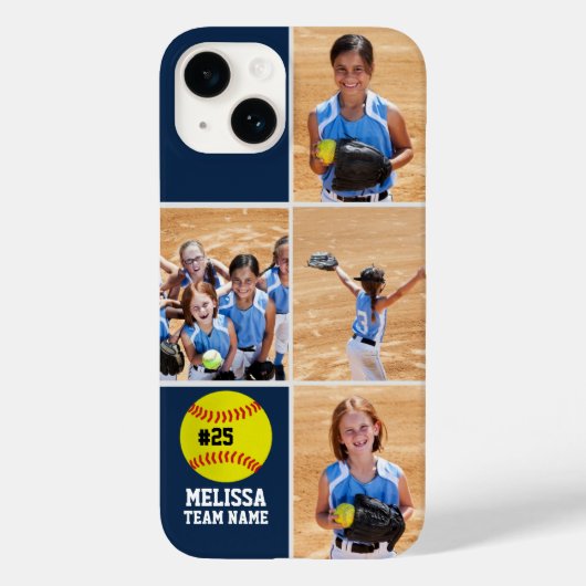 Collage photos Children's Softball Team Blue Case-Mate iPhone Case (Achterkant)