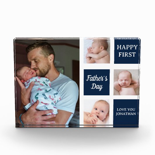Collage Photos First Father's Day Navy blue Fotoblokken (Voorkant)