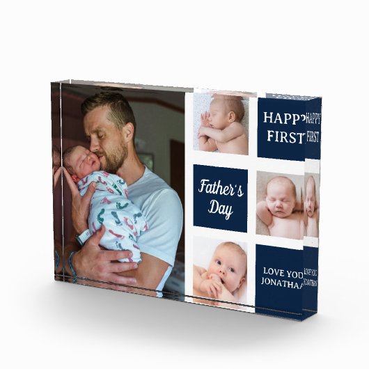 Collage Photos First Father's Day Navy blue Fotoblokken (Rechts)
