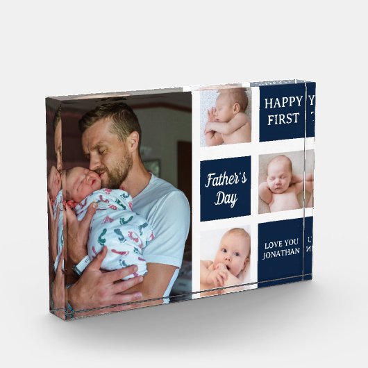 Collage Photos First Father's Day Navy blue Fotoblokken (Links)