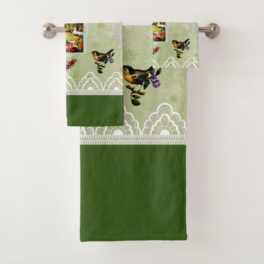  collage Retro met kant en bloemen Bad Handdoek (Insitu)