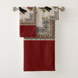 collage Retro met kant en bloemen Bad Handdoek