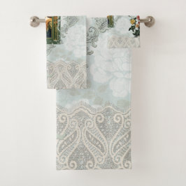  collage Retro met kant en bloemen Bad Handdoek