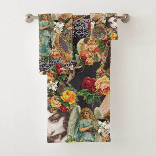  collage Retro met kant en bloemen Bad Handdoek (Insitu)