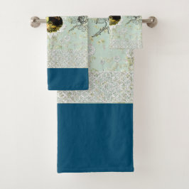  collage Retro met kant en bloemen Bad Handdoek