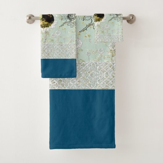  collage Retro met kant en bloemen Bad Handdoek (Insitu)