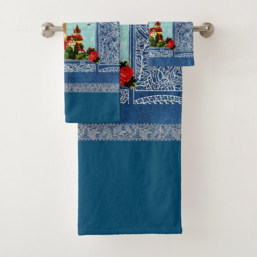  collage Retro met kant en bloemen Bad Handdoek (Insitu)