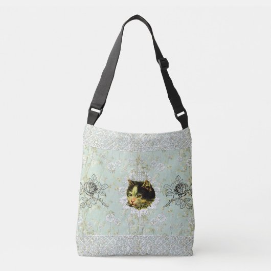  collage Retro met kant en bloemen Crossbody Tas (Voorkant)