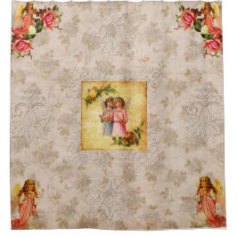 collage Retro met kant en bloemen Douchegordijn