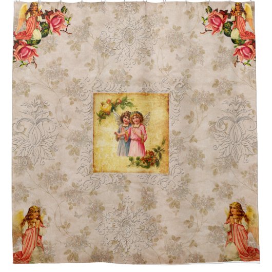 collage Retro met kant en bloemen Douchegordijn (Voorkant)