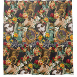  collage Retro met kant en bloemen Douchegordijn