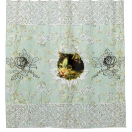  collage Retro met kant en bloemen Douchegordijn