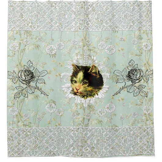  collage Retro met kant en bloemen Douchegordijn (Voorkant)