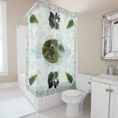  collage Retro met kant en bloemen Douchegordijn (In situ)