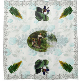  collage Retro met kant en bloemen Douchegordijn