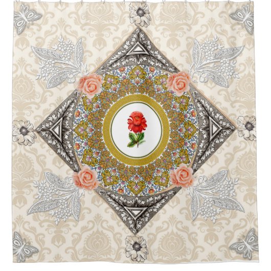  collage Retro met kant en bloemen Douchegordijn (Voorkant)