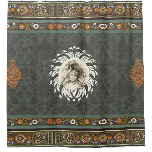  collage Retro met kant en bloemen Douchegordijn (Voorkant)