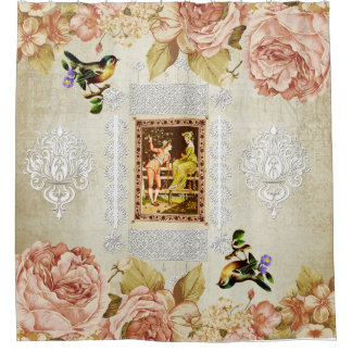  collage Retro met kant en bloemen Douchegordijn