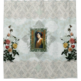  collage Retro met kant en bloemen Douchegordijn