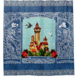 collage Retro met kant en bloemen Douchegordijn