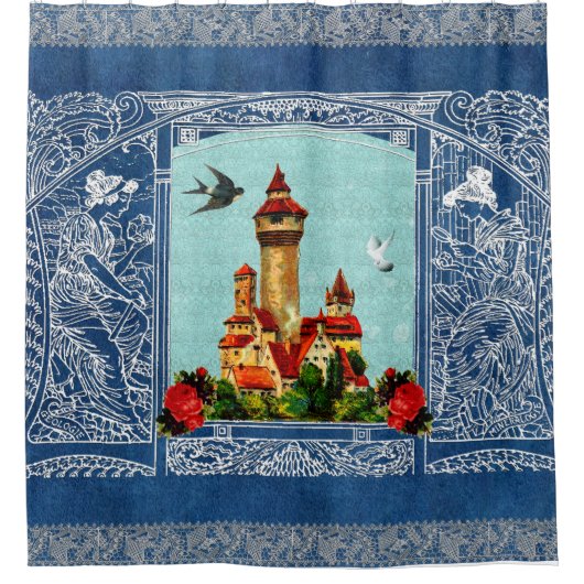  collage Retro met kant en bloemen Douchegordijn (Voorkant)