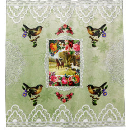 collage Retro met kant en bloemen Douchegordijn