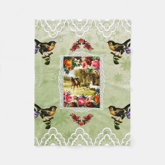 collage Retro met kant en bloemen Fleece Deken (Voorkant)
