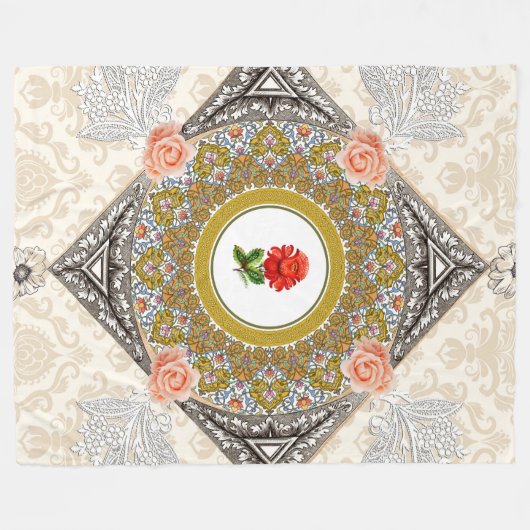  collage Retro met kant en bloemen Fleece Deken (Voorkant (Horizontaal))