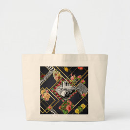  collage Retro met kant en bloemen Grote Tote Bag