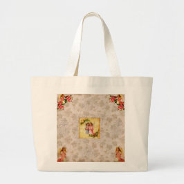 collage Retro met kant en bloemen Grote Tote Bag