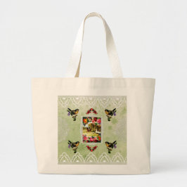 collage Retro met kant en bloemen Grote Tote Bag