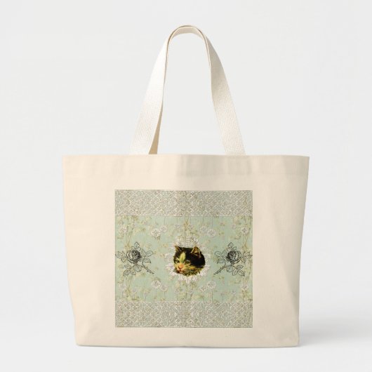  collage Retro met kant en bloemen Grote Tote Bag (Voorkant)