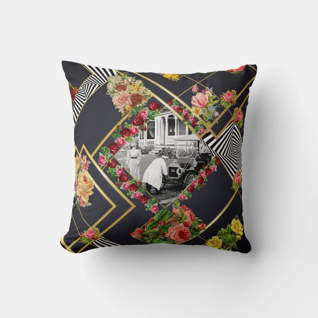  collage Retro met kant en bloemen Kussen (Voorkant)