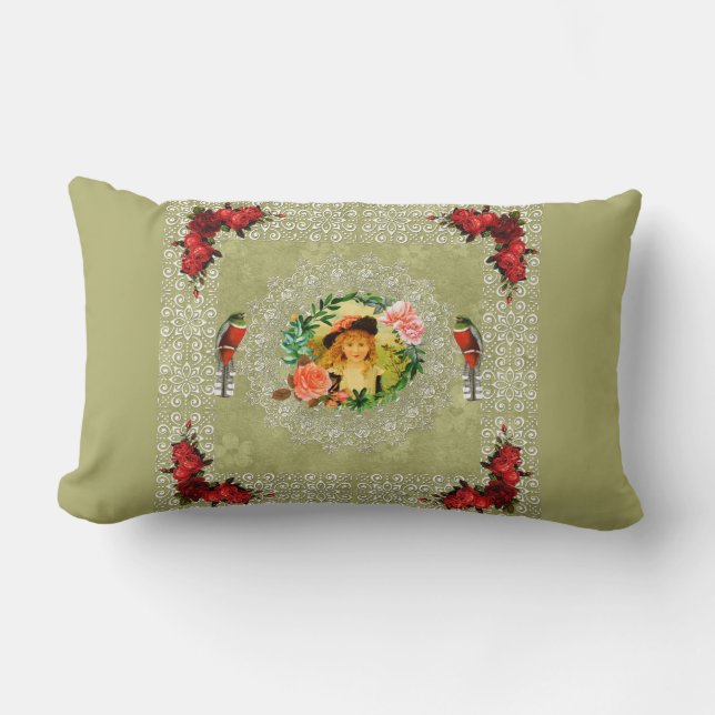  collage Retro met kant en bloemen Kussen (Voorkant)