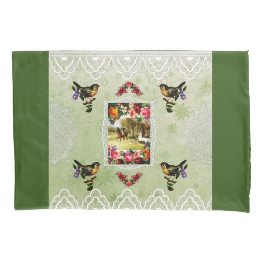  collage Retro met kant en bloemen Kussensloop (Voorkant)